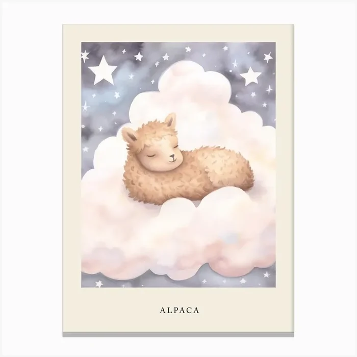 Sleeping Baby Alpaca 2 Nursery Poster Canvas Print by Scribble Studio