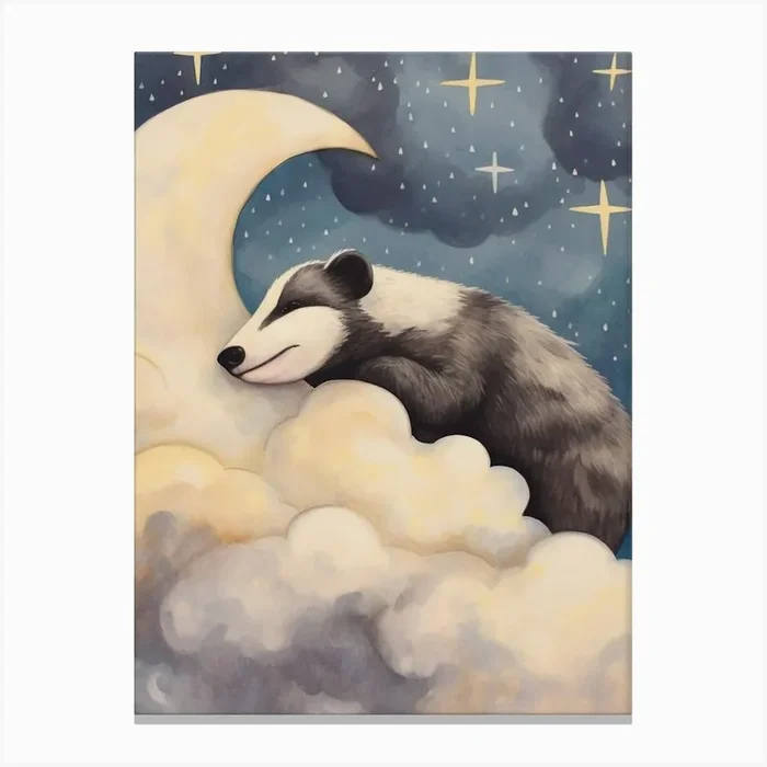 Sleeping Baby Badger Canvas Print by Scribble Studio