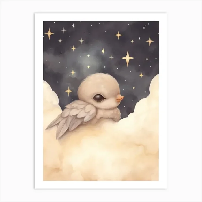 Sleeping Baby Bird Art Print by Scribble Studio
