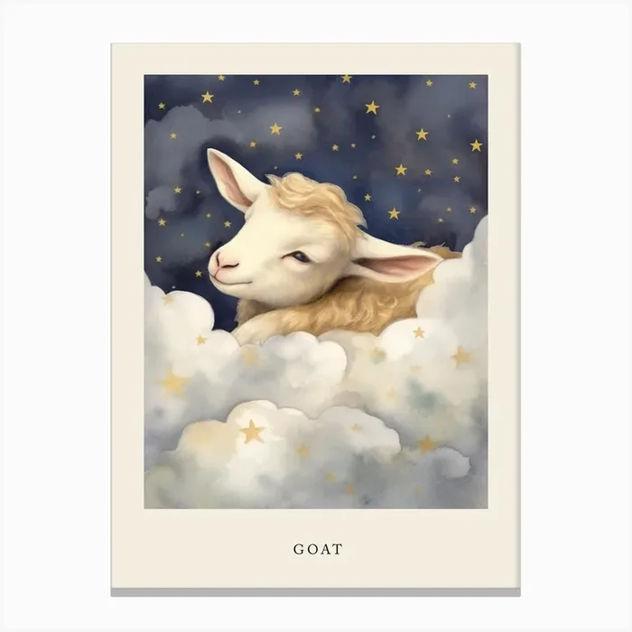 Sleeping Baby Goat Nursery Poster Canvas Print by Scribble Studio