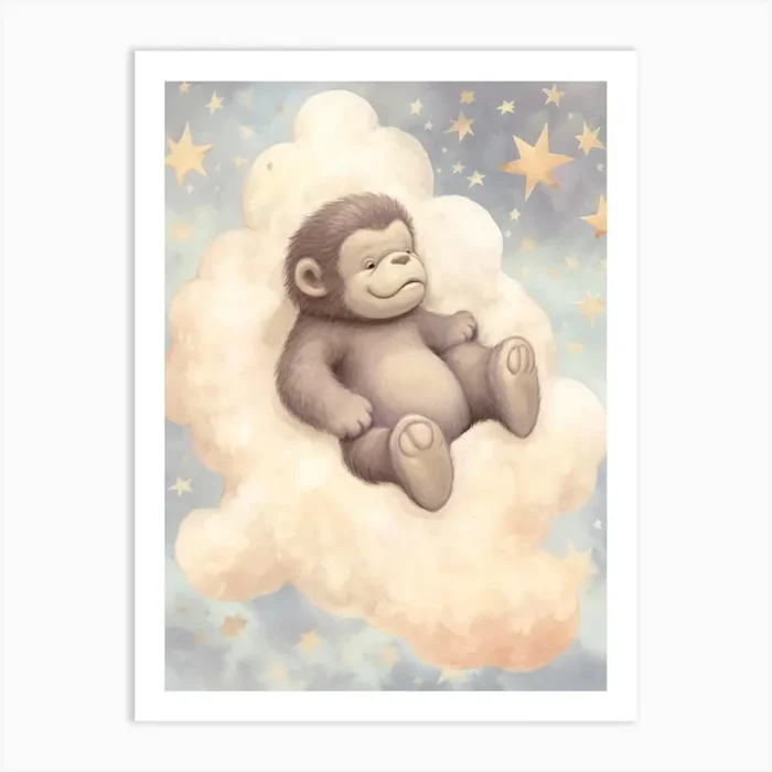 Sleeping Baby Gorilla 1 Art Print by Scribble Studio