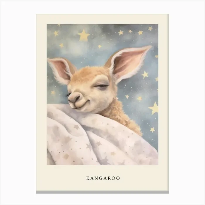 Sleeping Baby Kangaroo Nursery Poster Canvas Print by Scribble Studio