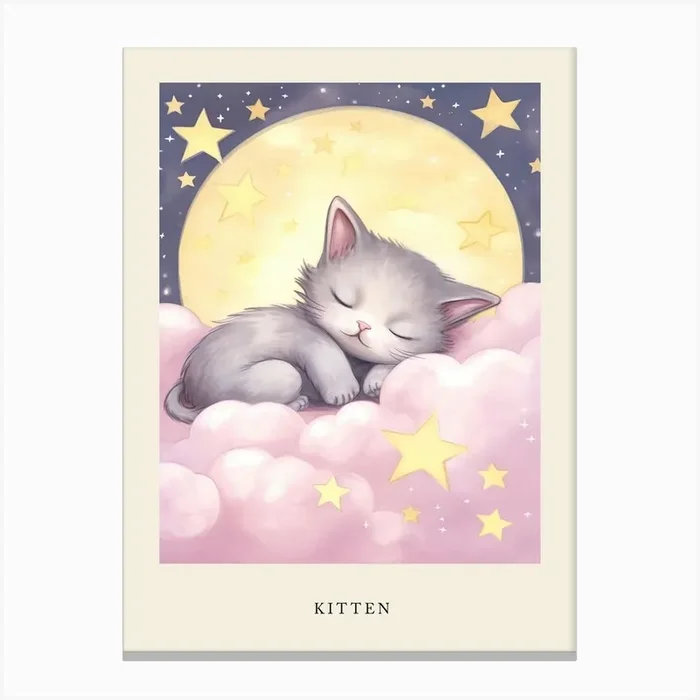 Sleeping Baby Kitten 2 Nursery Poster Canvas Print by Scribble Studio