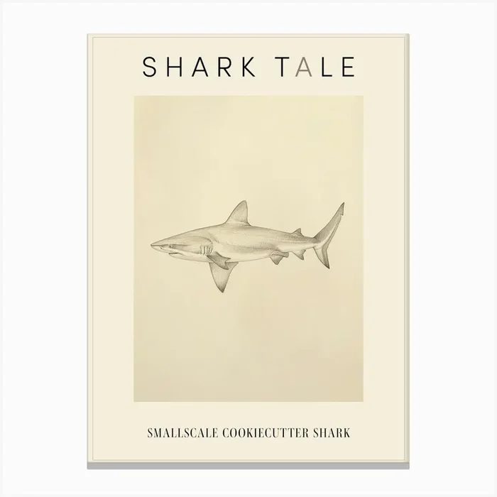 Smallscale Cookiecutter Shark Vintage Illustration 2 Poster Canvas Print by Energy of the Sea