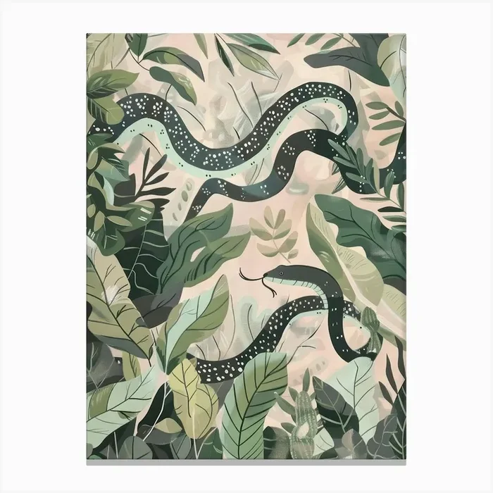 Snakes Pastels Jungle Illustration 3 Canvas Print by Tropic of Eden
