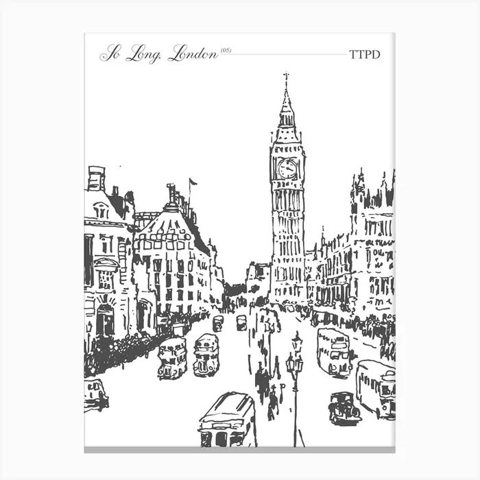 So Long, London Music Poster Black & White Canvas PrintKS by Kitty Strand