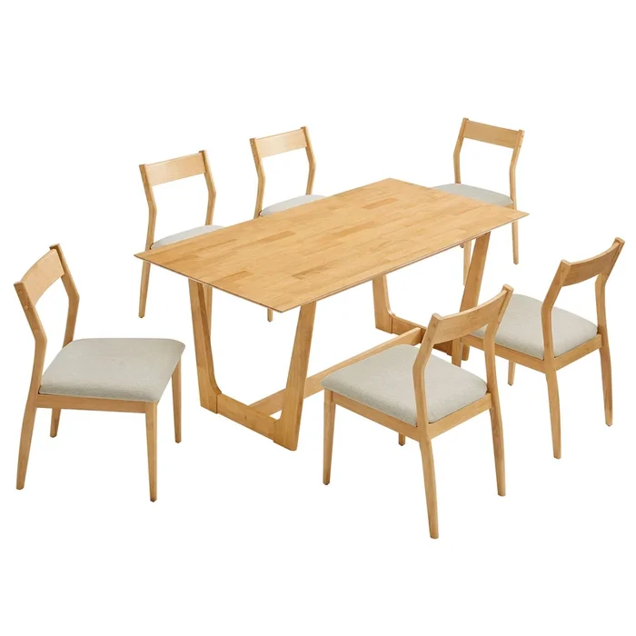 Solara 7-Piece Wood Dining Set with Fabric Upholstered Side Chairs