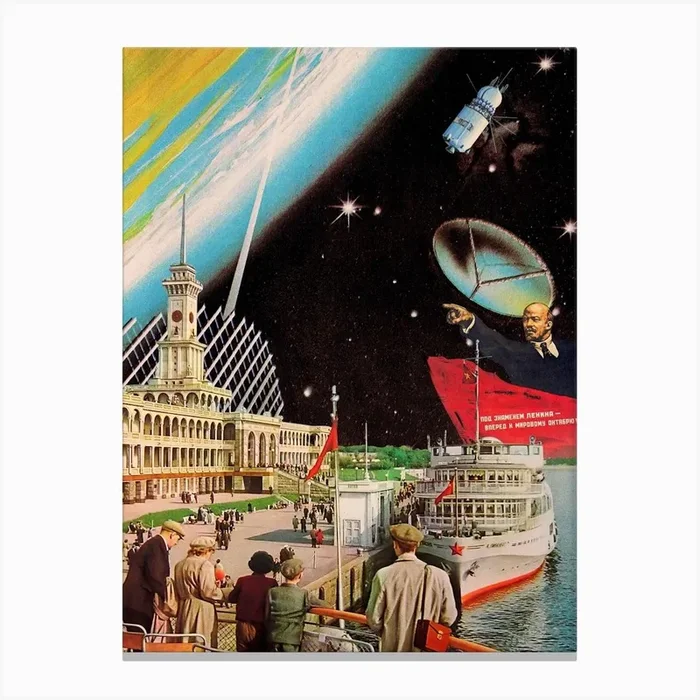Soviet space & ship, 1970s collage Canvas Print by Synthwave1950