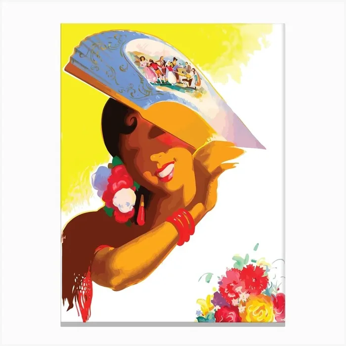 Spain, Girl With a Fan Canvas Print by Vintage Spirit