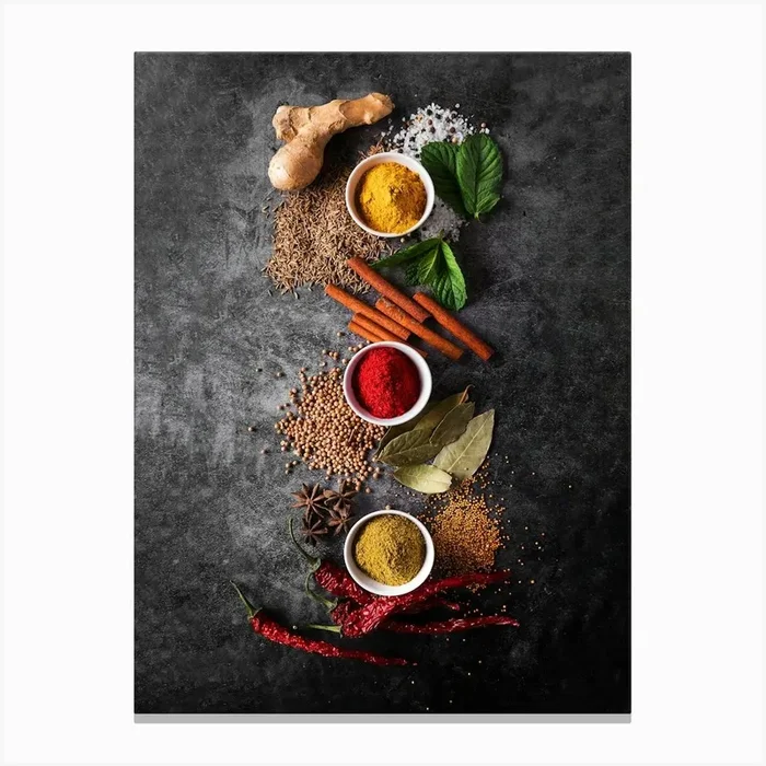 Spices (Italian, Spanish cuisine) — Food kitchen poster/blackboard, photo art Canvas Print by Synthwave1950
