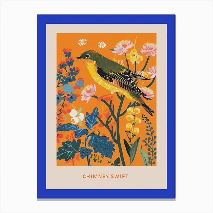 Spring Birds Poster Chimney Swift 4 Canvas Print by Feathered Muse
