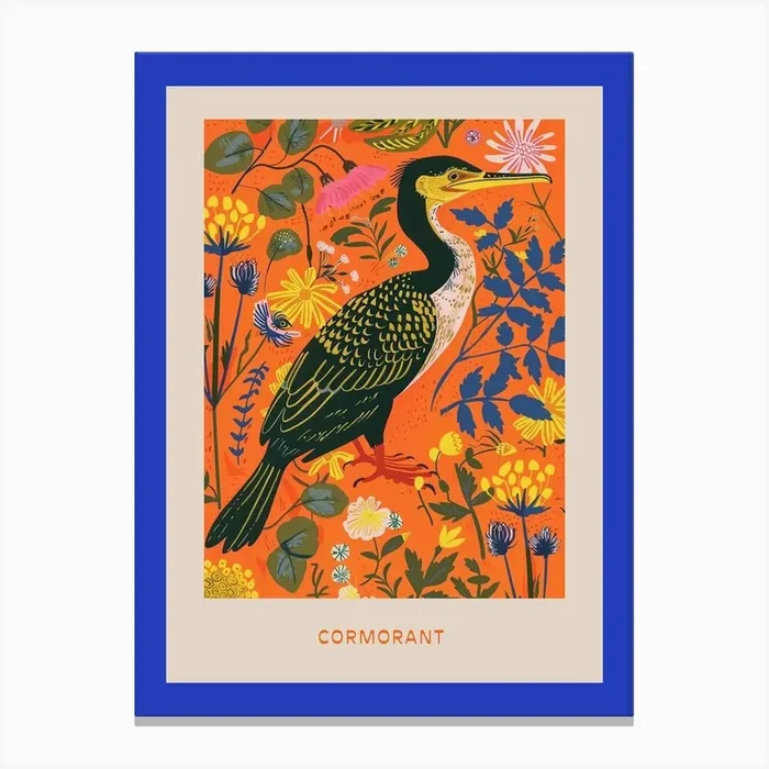 Spring Birds Poster Cormorant Canvas Print by Feathered Muse