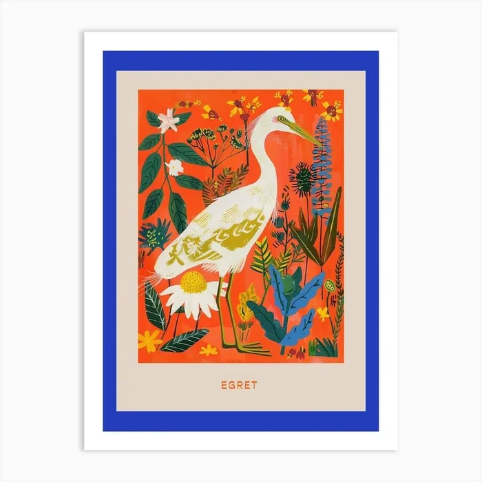 Spring Birds Poster Egret 2 Art Print by Feathered Muse