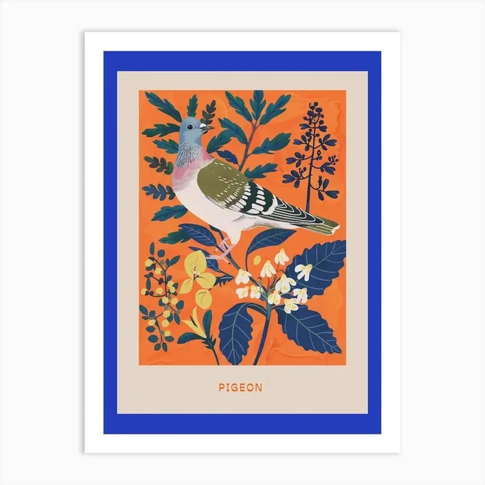 Spring Birds Poster Pigeon 1 Art Print by Feathered Muse