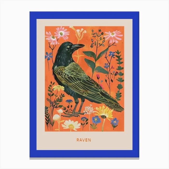 Spring Birds Poster Raven 5 Canvas Print by Feathered Muse