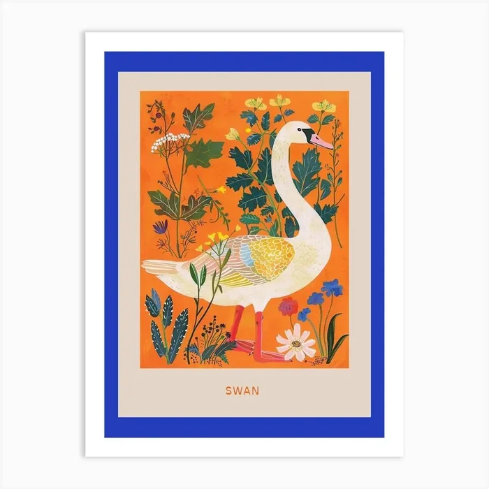 Spring Birds Poster Swan 4 Art Print by Feathered Muse