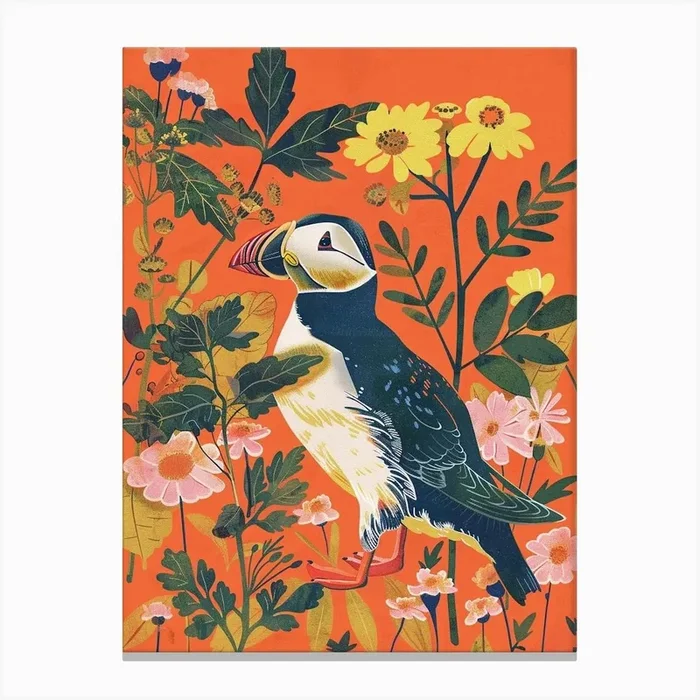 Spring Birds Puffin 3 Canvas Print by Feathered Muse