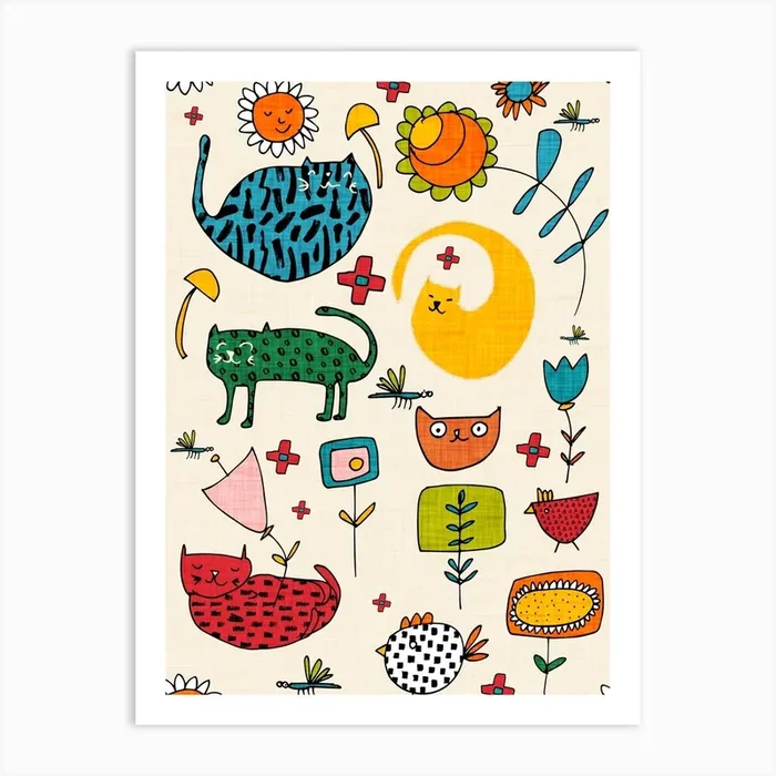 Spring Cat Beige Art Print by Susana Costa
