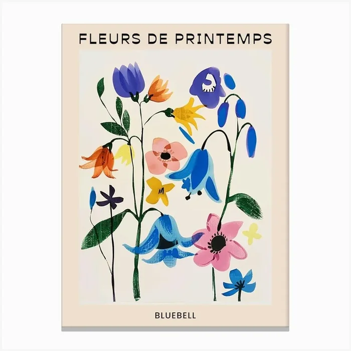 Spring Floral French Poster Bluebell 1 Canvas Print by Botanic Studio