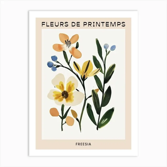 Spring Floral French Poster Freesia 1 Art Print by Botanic Studio
