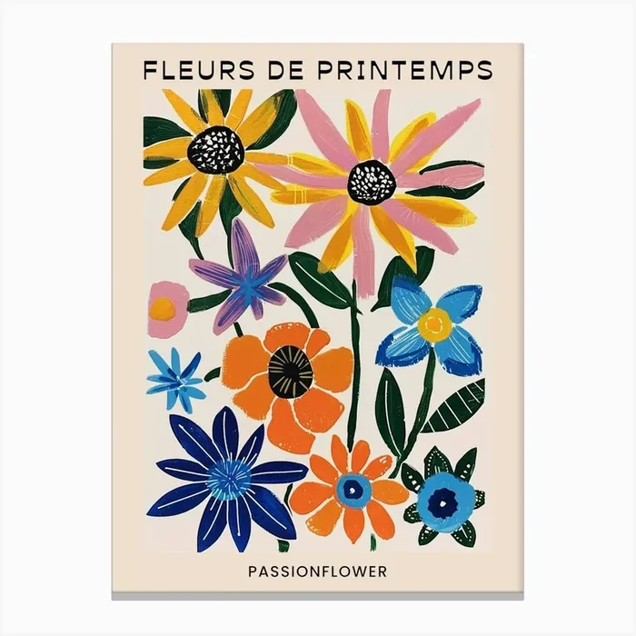 Spring Floral French Poster Passionflower 3 Canvas Print by Botanic Studio