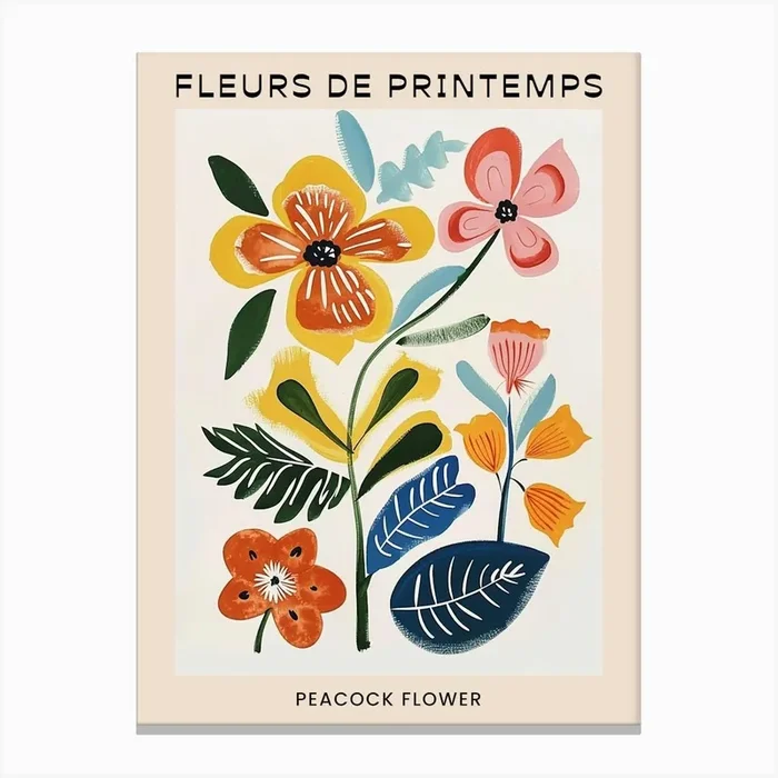 Spring Floral French Poster Peacock Flower 2 Canvas Print by Botanic Studio