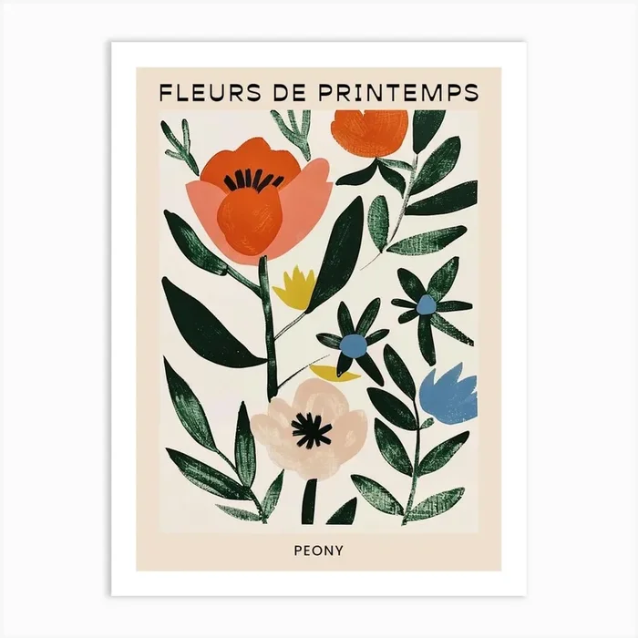 Spring Floral French Poster Peony 3 Art Print by Botanic Studio