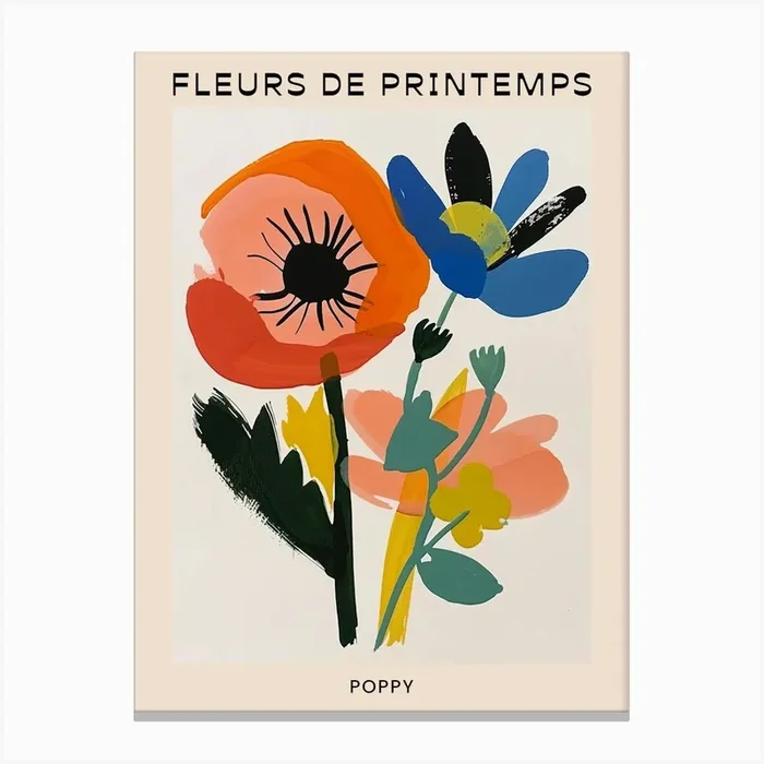 Spring Floral French Poster Poppy 4 Canvas Print by Botanic Studio