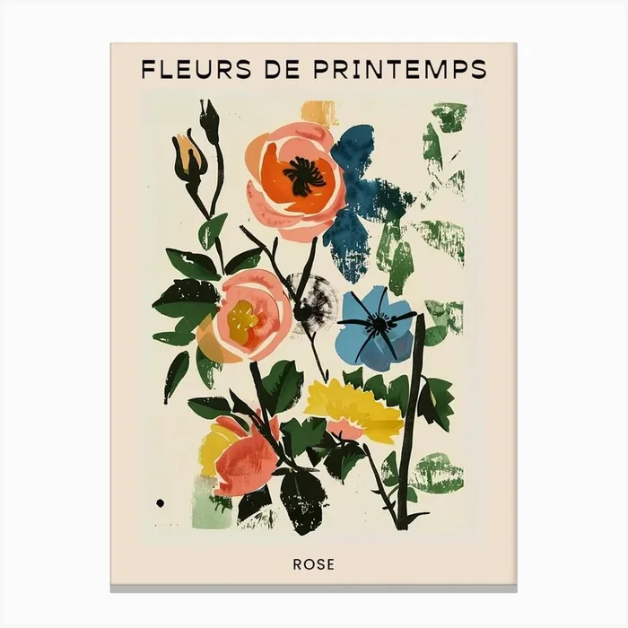 Spring Floral French Poster Rose 2 Canvas Print by Botanic Studio