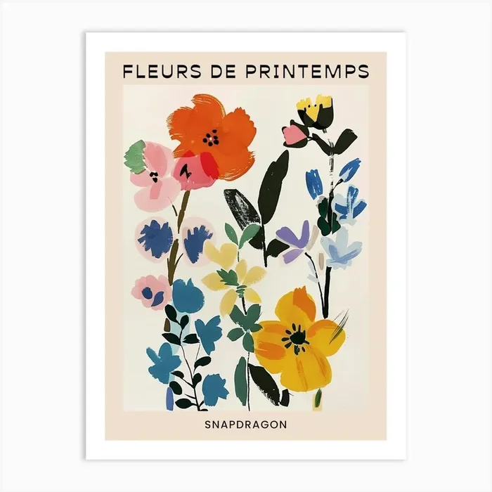 Spring Floral French Poster Snapdragon 2 Art Print by Botanic Studio