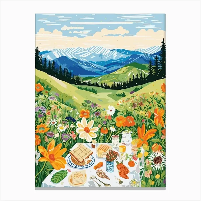 Spring Picnic With Flowers Canvas Print by Mambo