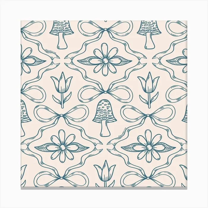 Spring Toile Print In Blue Canvas Print by Doodle By Meg