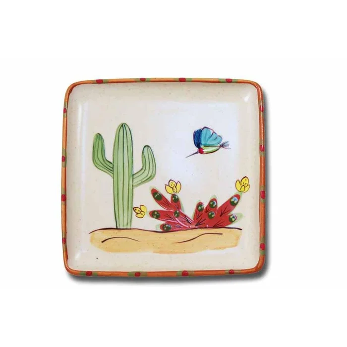 Square Platter – Saguaro with Hummingbird | Sonoran Desert