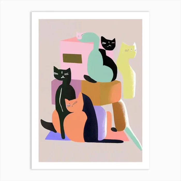 Stack Of Cats Matisse Style Colours Art Print by Mambo