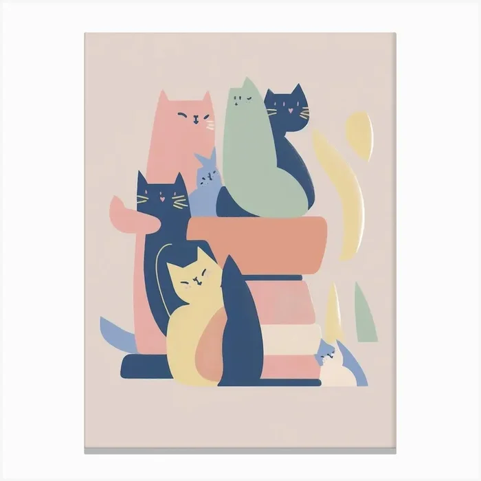 Stack Of Cats Matisse Style Pastel Colours Canvas Print by Mambo