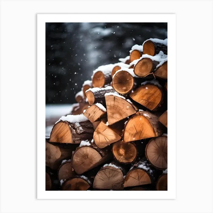 Stacked Logs In The Snow Art Print by drdigitaldesign