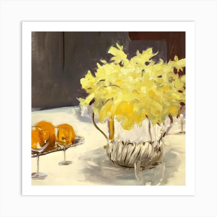 Still Life Daffodils Square Art Print by Boheme At Home