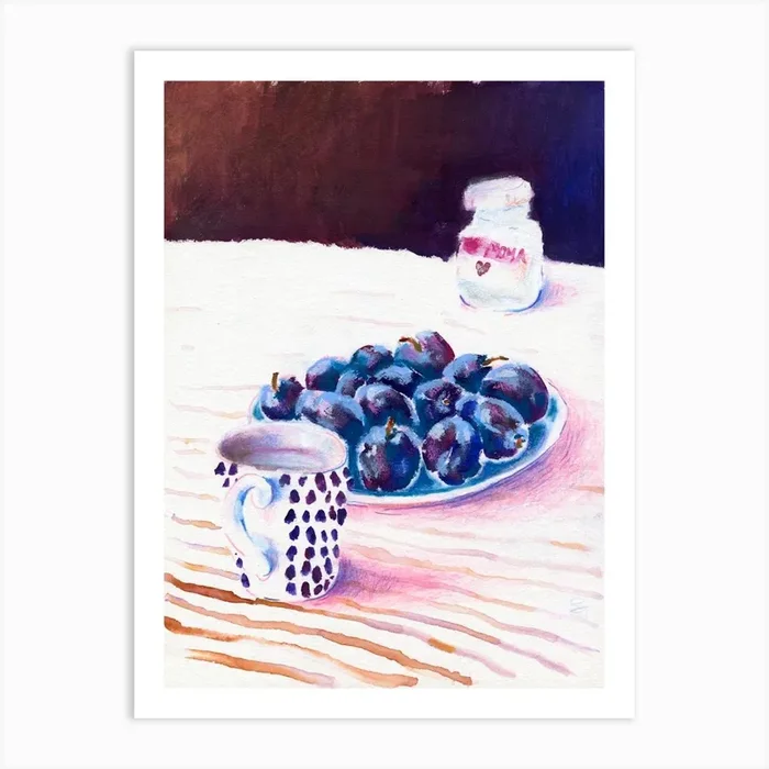 Still Life With Plums Art Print by Tanya Sviatlichnaya