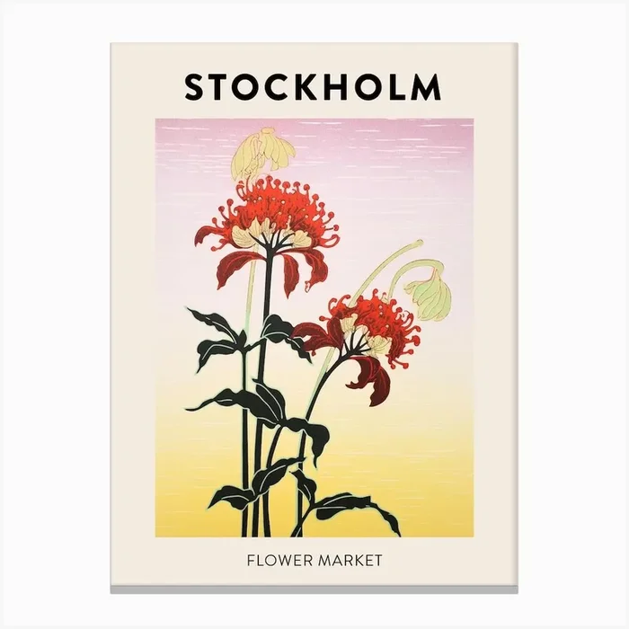 Stockholm Sweden Botanical Flower Market Poster Canvas Print by Botanic Studio