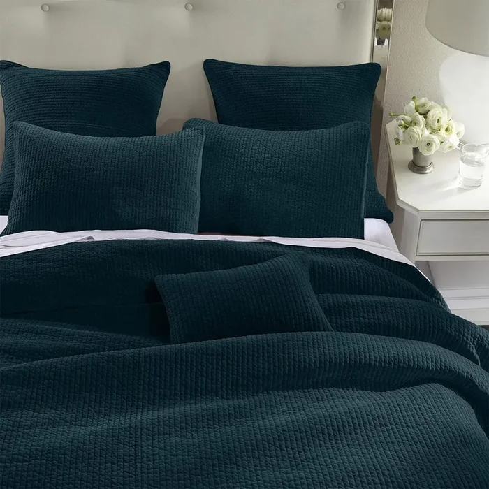 Stonewashed Cotton Velvet Quilt Set – Deep Blue by HiEnd Accents
