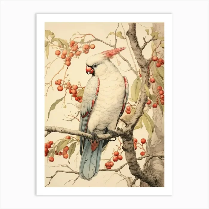 Storybook Animal Watercolour Cockatoo 1 Art Print by Scribble Studio