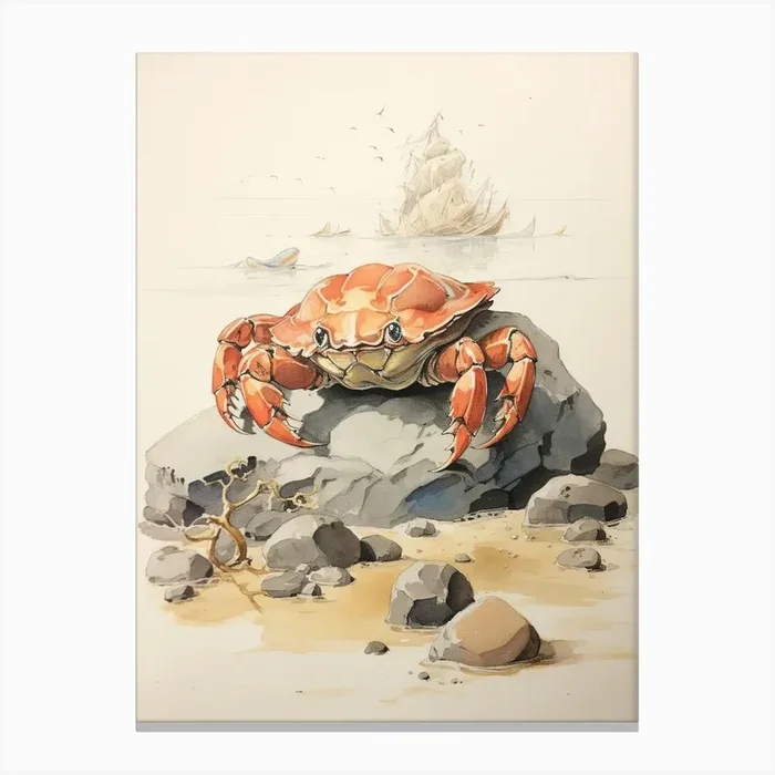Storybook Animal Watercolour Crab 1 Canvas Print by Scribble Studio