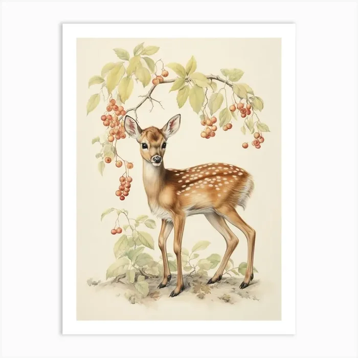 Storybook Animal Watercolour Deer 2 Art Print by Scribble Studio