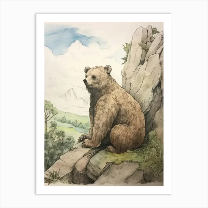 Storybook Animal Watercolour Grizzly Bear 1 Art Print by Scribble Studio
