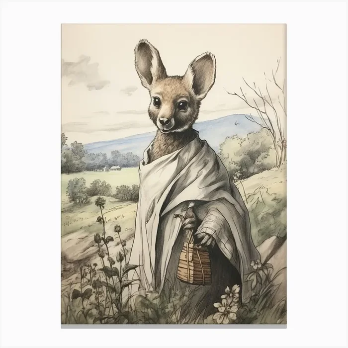 Storybook Animal Watercolour Kangaroo Canvas Print by Scribble Studio