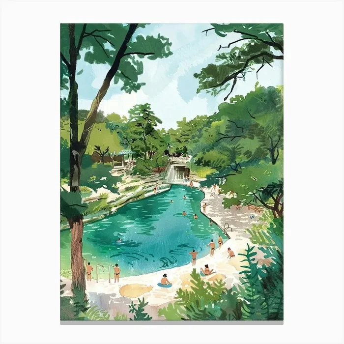 Storybook Illustration Barton Springs Pool Austin Texas 1 Canvas Print by PixelPerfect