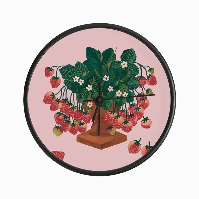 Strawberries Pattern Clock by Disha Saini