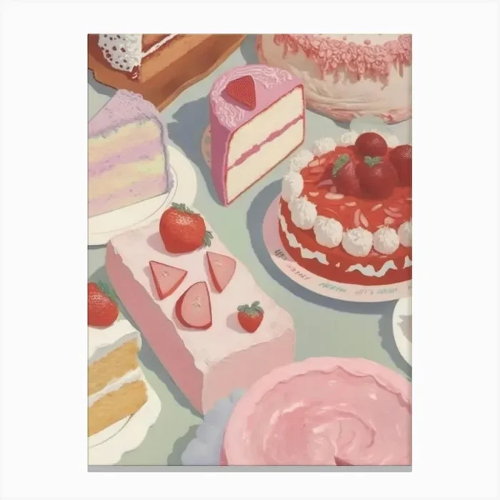 Strawberry Cake Party Canvas Print by Mambo