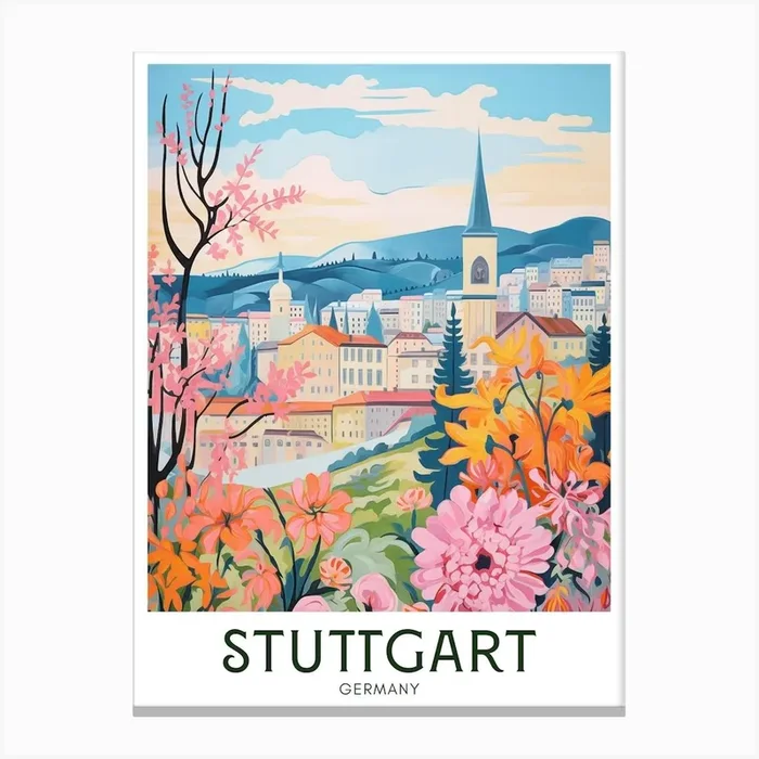 Stuttgart, Germany Maximalist Travel Poster Vibrant Colour Canvas Print by Banevici
