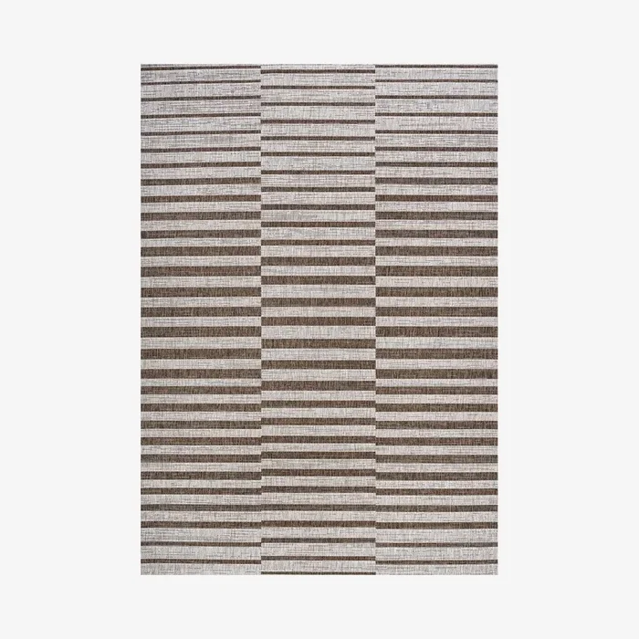 Sukie Modern Offset Stripe Indoor / Outdoor Area Rug – Beige / Brown by JONATHAN Y